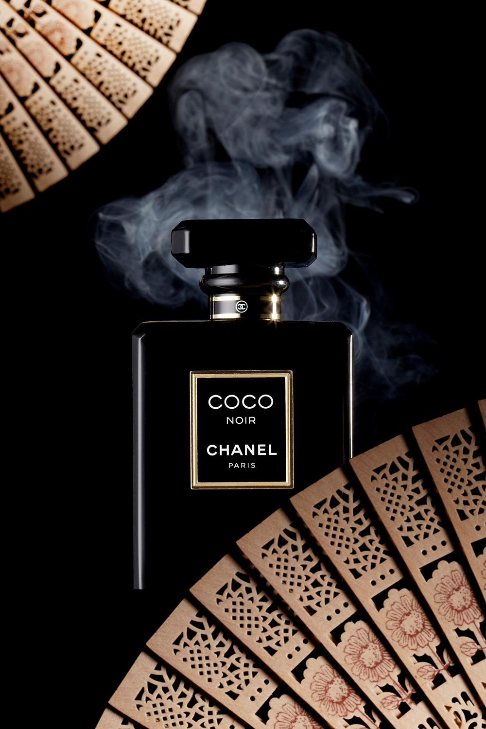 Commercial product photography services Luxury product photography of a COCO Noir bottle, captured as part of commercial product photography campaign.