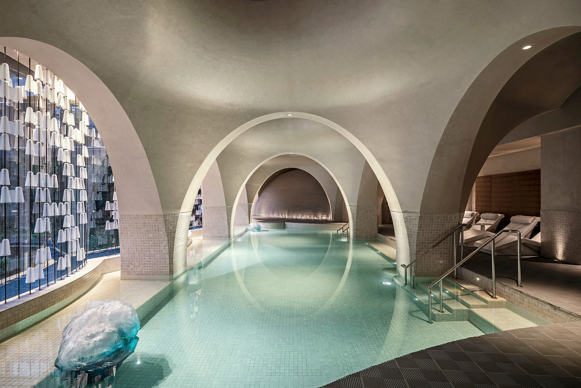 Hotel and hospitality interior photography services Designer interior photo showcasing the Cast hotel pool, captured as part of hotel and hospitality interior photography campaign.