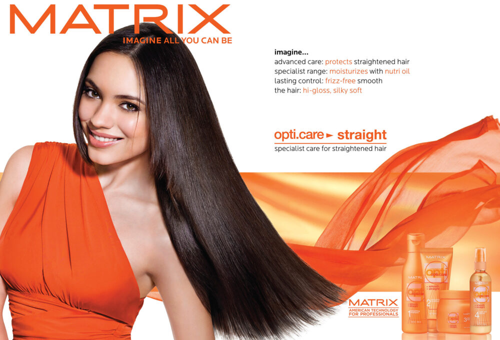 Advertising campaign poster for hair straightening care, produced for Matrix for commercial and advertising photography.