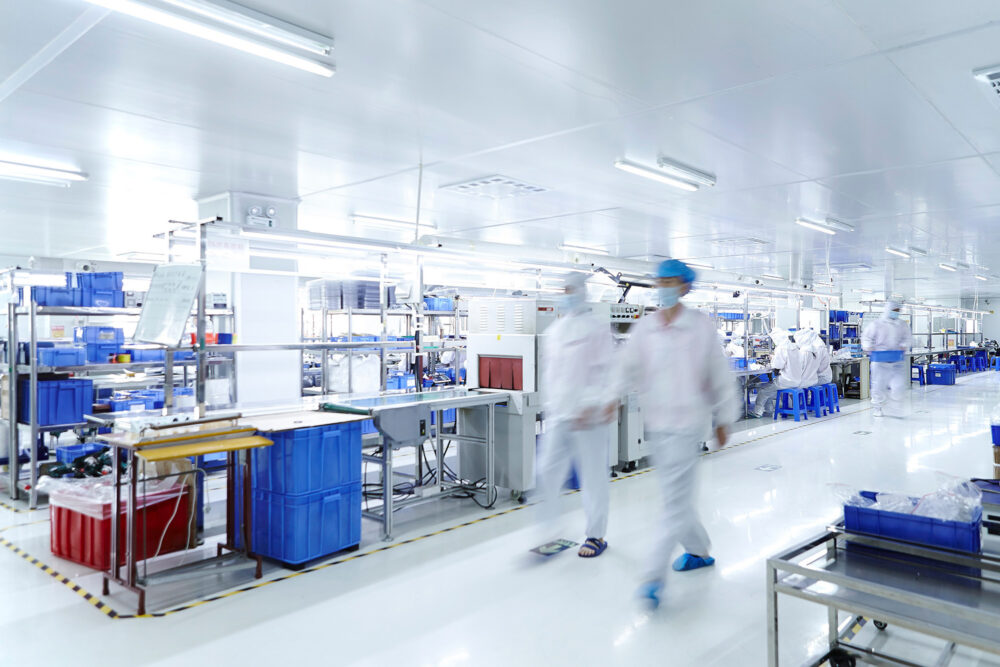 Factory floor of the clean room at an eCigarette manufacturing site, captured for a high-tech science photography initiative.