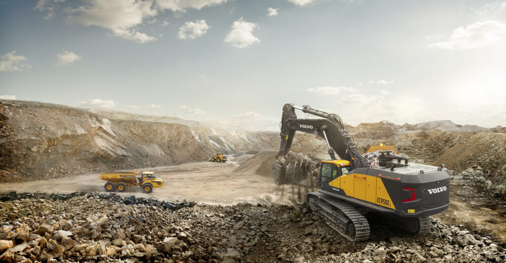 Worksite image featuring the EC950 excavator, photographed for Volvo CE's construction equipment photography.